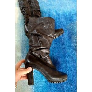 Hogl Winter Fall Boots Heels Platform Size 8 Black Leather